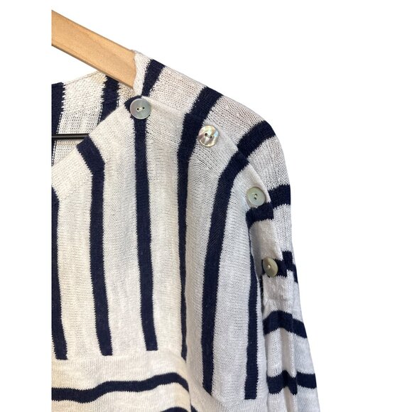 Eileen Fisher Womens L Striped Organic Linen & Cotton Button Shoulder Sweater W - Picture 3 of 6